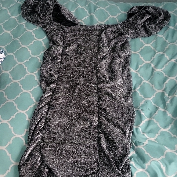 Sweetheart Neckline Silver Ruched Dress - Picture 1 of 1